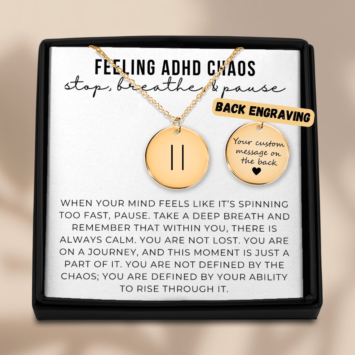 ADHD Pause Necklace, ADHD Gift for Her, Mental Health Gift, Support Gift, Overwhelmed, Breathe, Encouragement Gift, Hard time, Cheer Up Gift