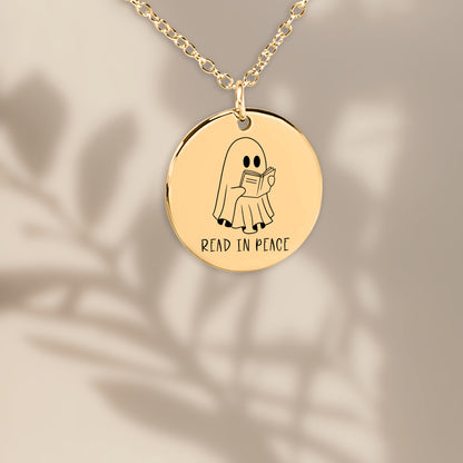 Read in Peace, Cute Ghost Necklace, Halloween Gifts for Reader, Book Lover Halloween, Bookish Halloween Necklace, Dainty Ghost Necklace