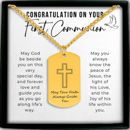 Personalized Boy's Cross Necklace, First Communion Gift for Godson, Baptism or Confirmation, Custom Engraved with Name & Date