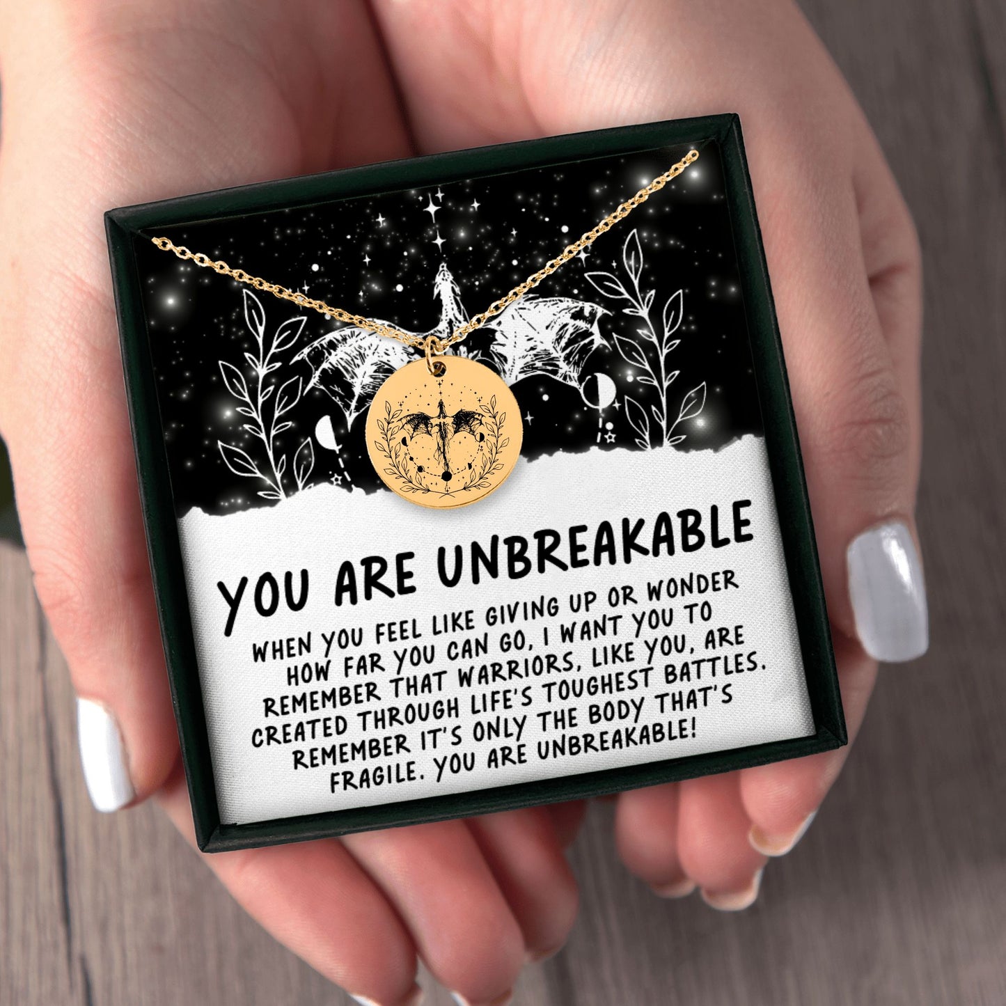 You are Unbreakable Necklace, Dragon Necklace, Warrior Necklace, Encouragement Gift, Bookish Gift for Her, SMUT Lover, Bff Gift, Sister Gift