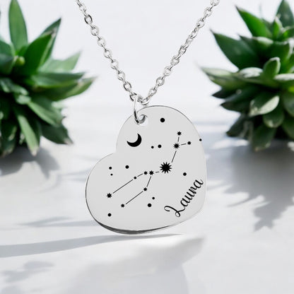 Dainty Zodiac Sign Necklace, Constellation Necklace with Name, Astrology Necklace, Heart Star Necklace, Zodiac Necklace Gift for Her