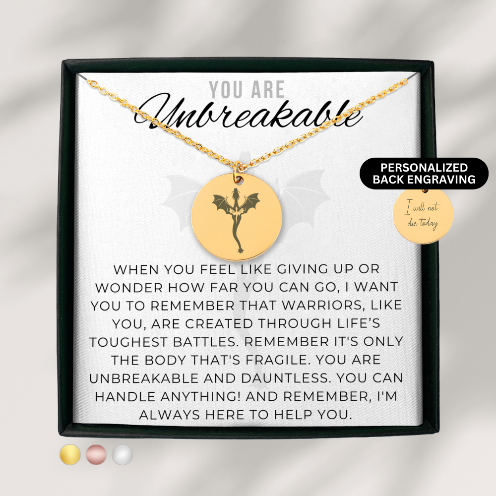 Unbreakable Strength Necklace, Dragon Necklace for Her, Encouragement Gift, Bookish Jewelry Gift, Fighter Gift, SMUT Bookish Gifts, Best Friend Gift