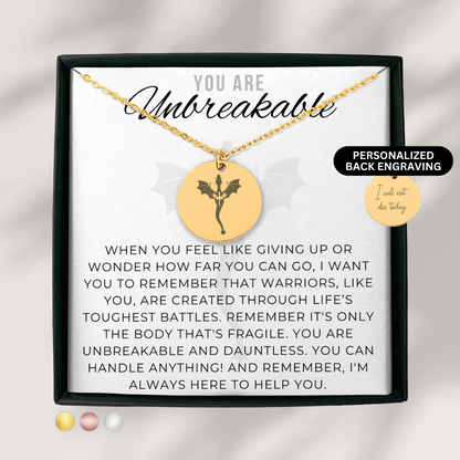 Unbreakable Strength Necklace, Dragon Necklace for Her, Encouragement Gift, Bookish Jewelry Gift, Fighter Gift, SMUT Bookish Gifts, Best Friend Gift