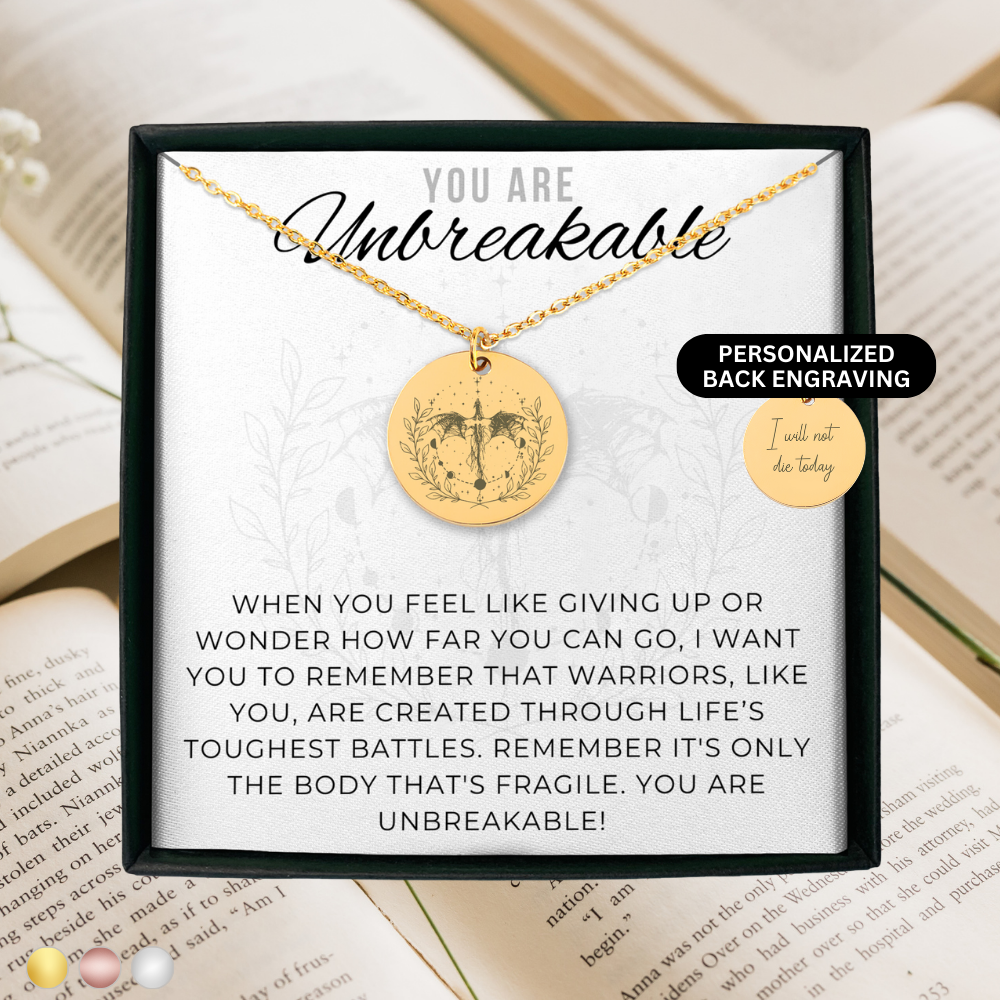 You are Unbreakable Strength Necklace, Dragon Necklace, Warrior Necklace, Encouragement Gift, Bookish Jewelry Gift for Her, SMUT Lover