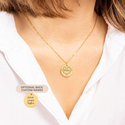 Mom Puzzle Necklace, Happy Mother's Day Gift from Kids, Mom Birthday Gift, Engraved Puzzle Charm, Personalized Kids Name Necklace, Thank You Mom Gift