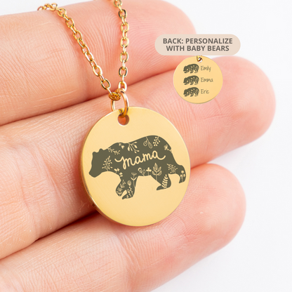 Personalized Mama Bear Necklace, Engraved Kids Names, Baby Bears, Mothers Day Gift for Wife, Mom Necklace, Gift for Nana, Mom Birthday Gift, Mama Necklace