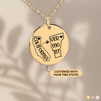 Personalized Two States Necklace, Custom Two Homes, Leaving for college, Gift from Mom and Dad, College Gifts, Friendship Gift, Going Away Gift