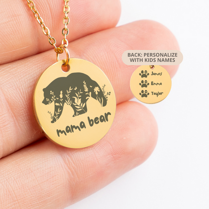 Personalized Mama Bear Necklace, Engraved Kids Names, Mothers Day Gift for Wife, New Mom Necklace, Gift for Nana, Mom Birthday Gift, Mama Necklace