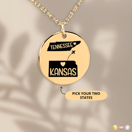 Personalised Two States Necklace, Custom Two Homes, Location Jewelry, Long Distance Relationship Gift, Living Apart,  Friendship Gift