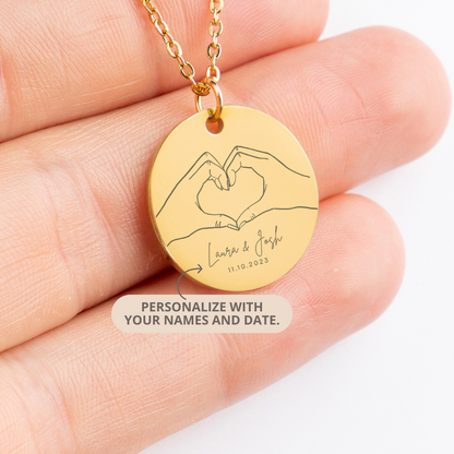 Dainty Heart Hands Necklace, Personalized Gifts for Couples, Engagement Gift for Her, Heart Hands Gesture Charm, Couple Necklace, Anniversary Gifts, Wedding Gifts