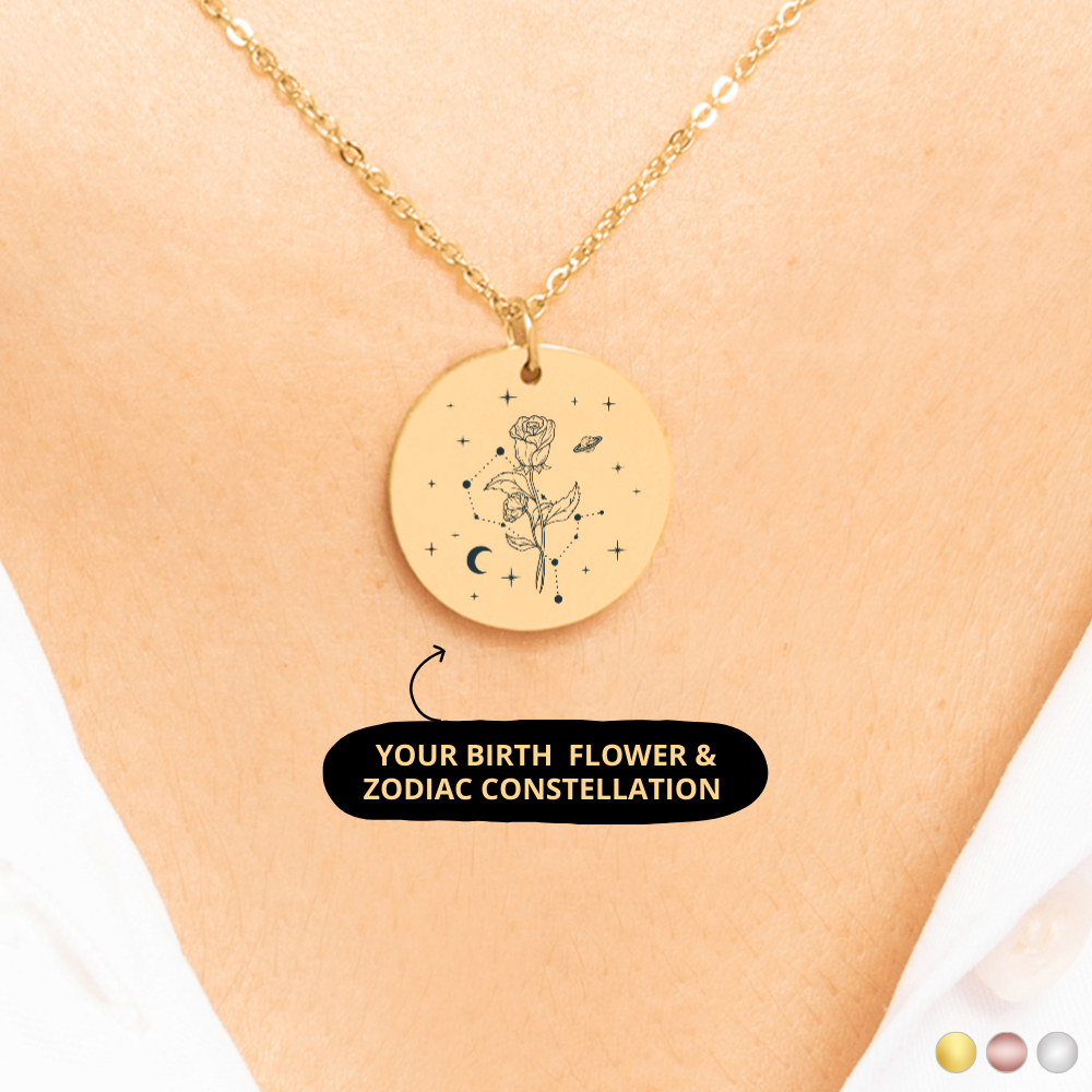 Personalized Zodiac Birth Flower Necklace, Gift for Mom, Bridesmaid Gift, Gift for Women, Gift for Her, Gifts for Friends, Gift for Daughter