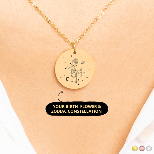 Personalized Zodiac Birth Flower Necklace, Gift for Mom, Bridesmaid Gift, Gift for Women, Gift for Her, Gifts for Friends, Gift for Daughter