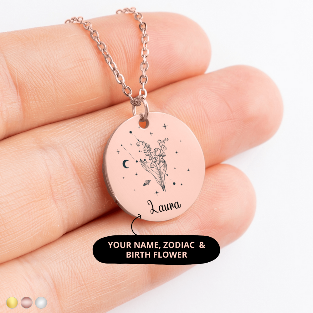 Personalized Zodiac Birth Flower Necklace, Gift for Mom, Bridesmaid Gift, Gift for Her, Gifts for Friends, Gifts for Daughter, Name Necklace