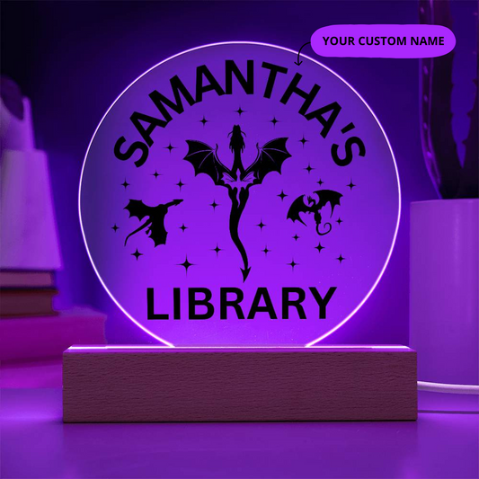 Custom LED Library Sign with Name, Personalized Book Nook Decor for Bookshelf, Ideal Book Lover Gift