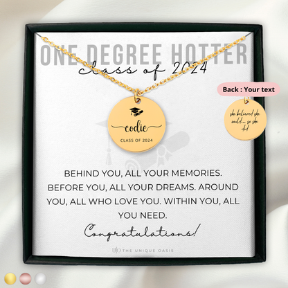 Engraved Graduation Necklace for Class of 2024, One Degree Hotter, Seniors Girls Gift, Meaningful Present for Graduating Daughter, Masters Graduation Gifts