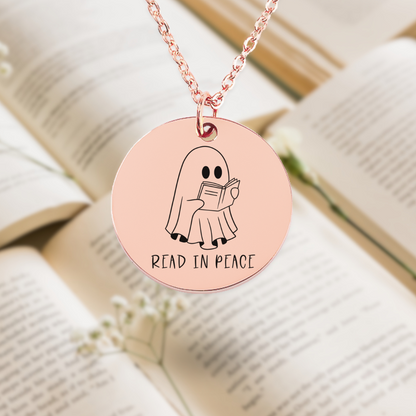 Read in Peace, Cute Ghost Necklace, Halloween Gifts for Reader, Book Lover Halloween, Bookish Halloween Necklace, Dainty Ghost Necklace