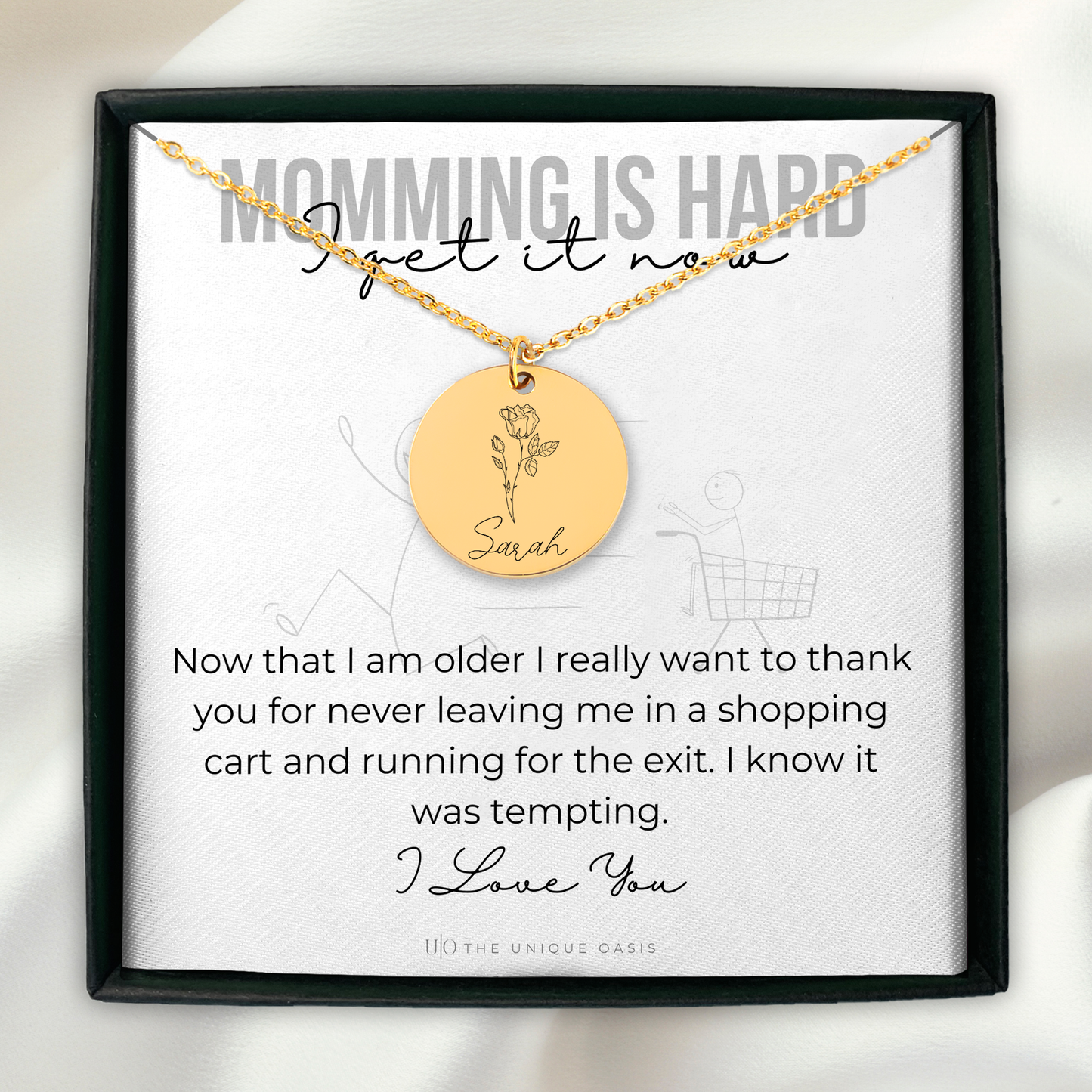 Funny Mother’s Day Gift Momming is Hard, I Get it Now, To My Mom Gift from Daughter, From Son, Birth Month Flower Necklace, Birth Flower Necklace, Name Necklace