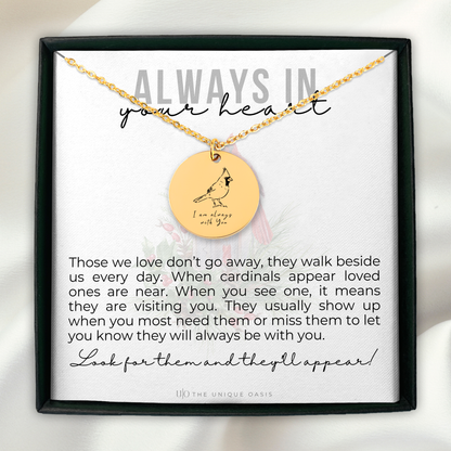 Cardinal Necklace, Memorial Necklace, Cardinal Memorial Gift, Remembrance Gift, Personalized Sympathy Gift, Always in Your Heart, Bereavement Gift