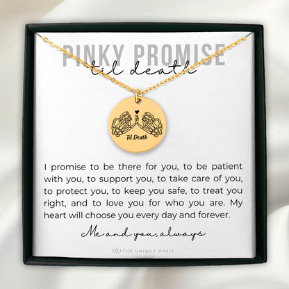 Dainty Til Death Promise Necklace, Gifts for Girlfriend, 1st Anniversary Gift for Her, Wedding Gift for Skeleton Lovers, Skeleton Pinky Promise