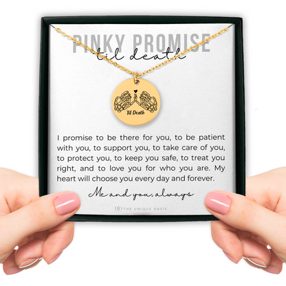 Dainty Til Death Promise Necklace, Gifts for Girlfriend, 1st Anniversary Gift for Her, Wedding Gift for Skeleton Lovers, Skeleton Pinky Promise