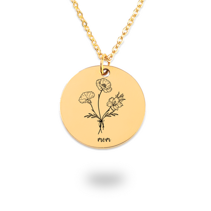 Personalized Mom Birth Flower Bouquet Necklace, Mama Birth Flower Necklace, Birth Month Flower, Engraved Mom’s Garden Gift