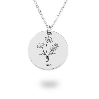 Personalized Combined Birth Flower Bouquet Necklace, Family Birth Flower Necklace, Birth Month Flower, Engraved Grandma Garden Gift