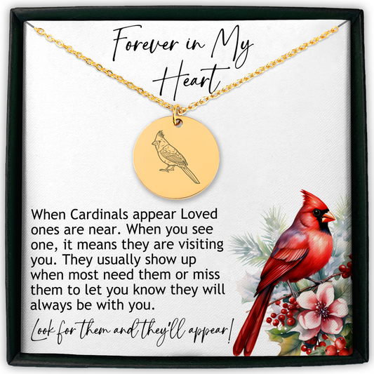 Cardinal Memorial Christmas Necklace, Cardinal Necklace, Remembrance Gift, Personalized Sympathy Gift, Forever in my Heart, Bereavement Gift