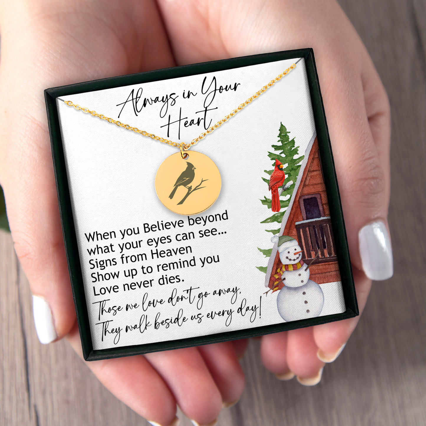 Cardinal Memorial Christmas Necklace, Cardinal Necklace, Remembrance Gift, Personalized Sympathy Gift, Always in Your Heart, Bereavement Gift