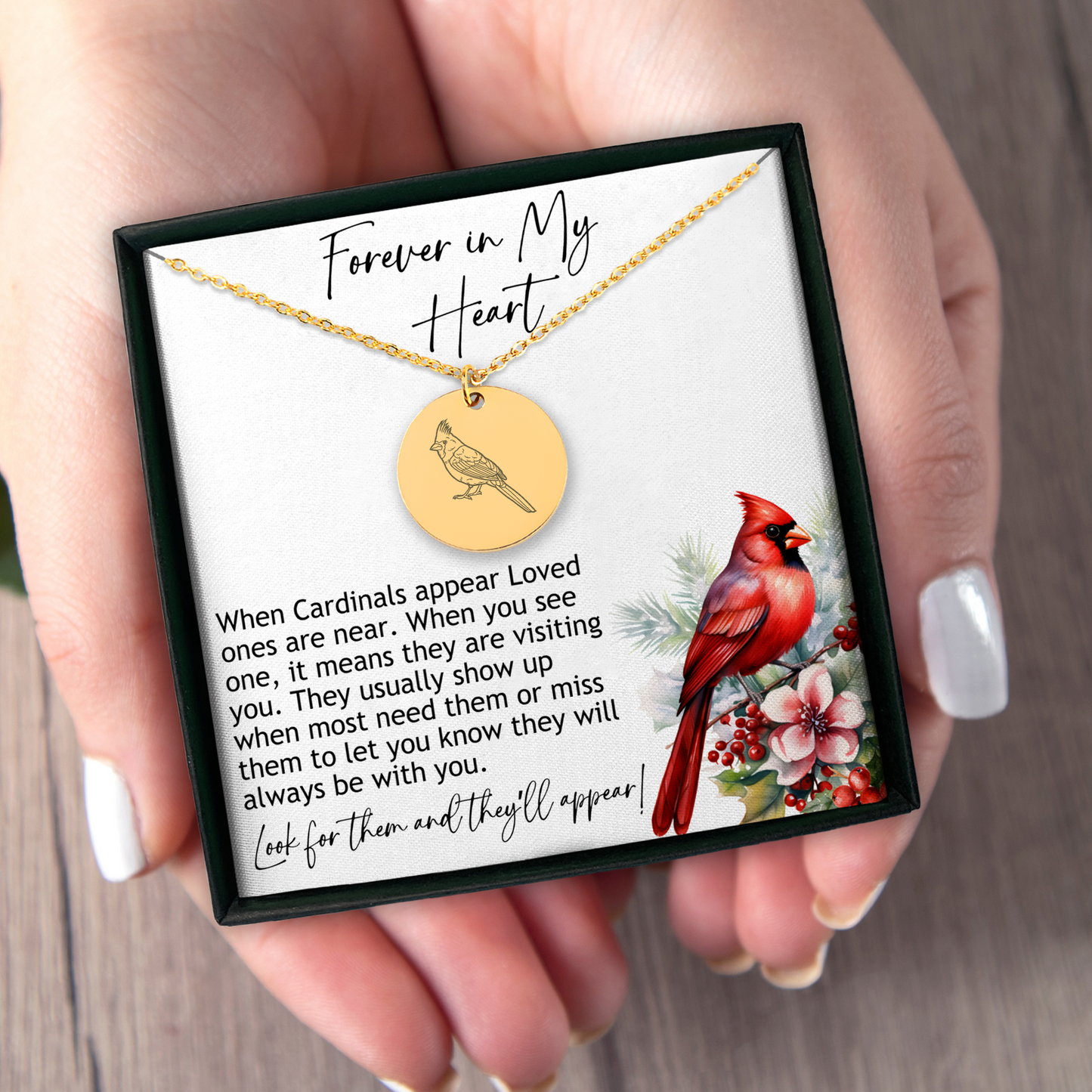 Cardinal Memorial Christmas Necklace, Cardinal Necklace, Remembrance Gift, Personalized Sympathy Gift, Forever in my Heart, Bereavement Gift