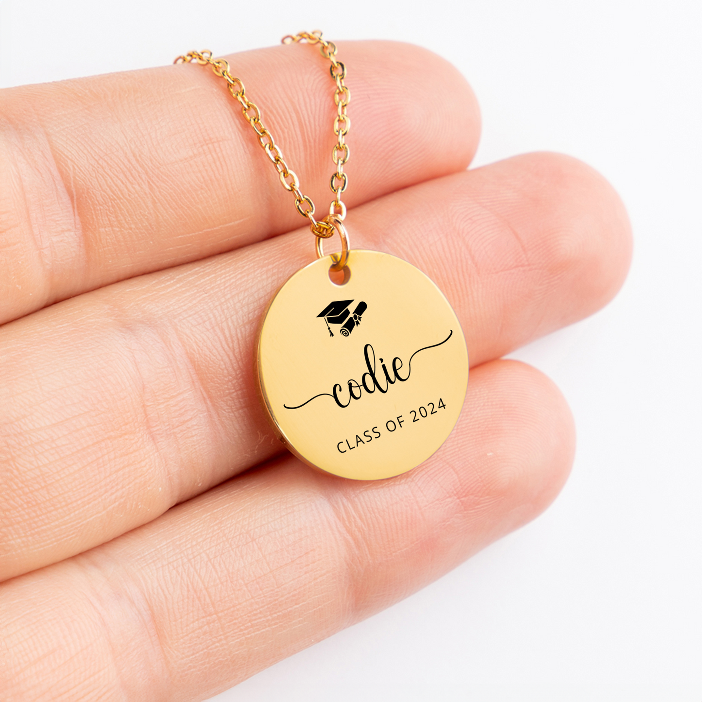 Engraved Graduation Necklace for Class of 2024, Seniors Girls Gift, Meaningful Present for Graduating Daughter, Masters Graduation Gifts