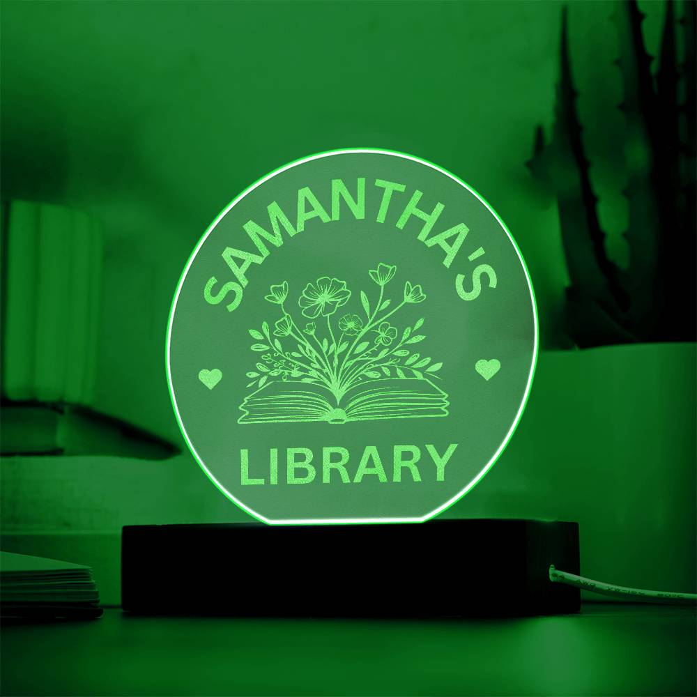 Engraved LED Library Sign, Custom Name Book Nook Decor, Personalized Bookshelf Sign with Stand for Book Lovers & Readers