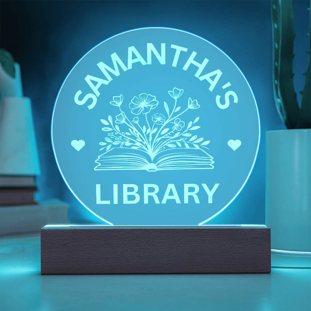 Engraved LED Library Sign, Custom Name Book Nook Decor, Personalized Bookshelf Sign with Stand for Book Lovers & Readers