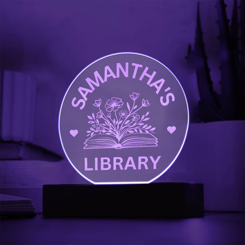 Engraved LED Library Sign, Custom Name Book Nook Decor, Personalized Bookshelf Sign with Stand for Book Lovers & Readers