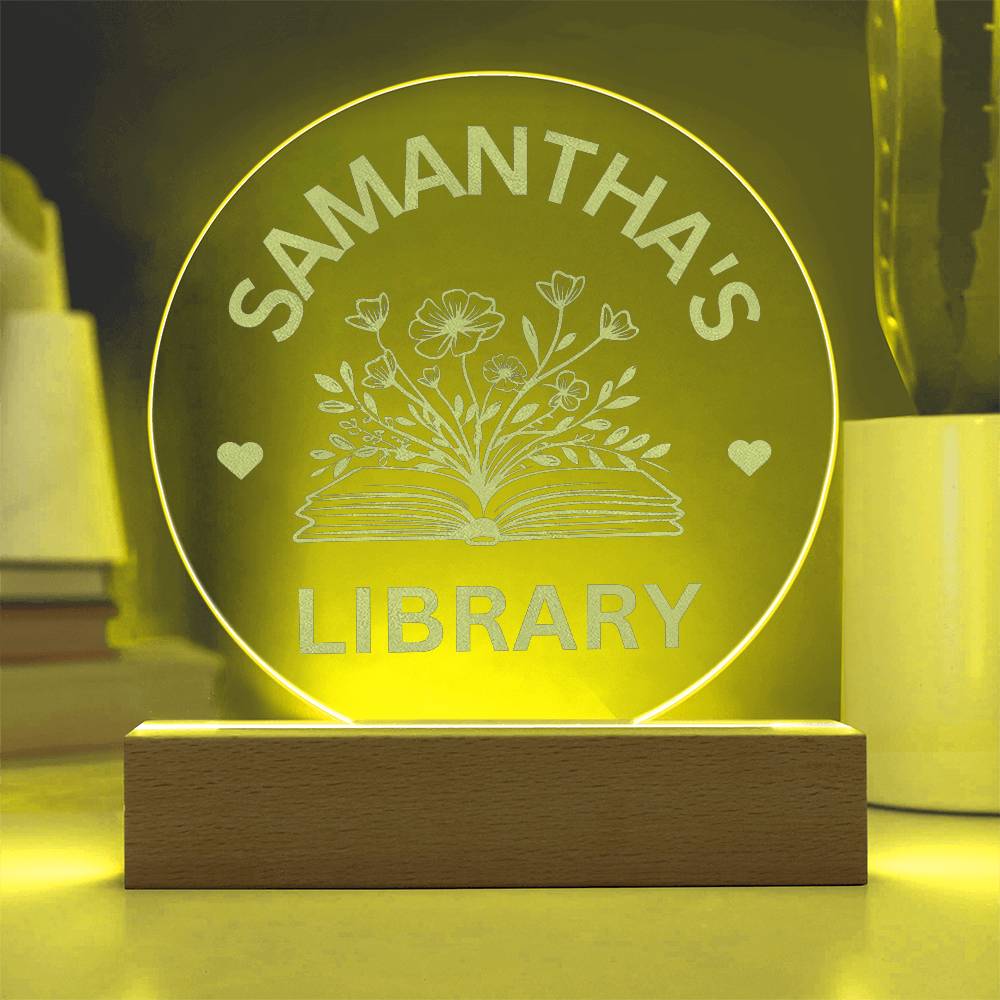 Engraved LED Library Sign, Custom Name Book Nook Decor, Personalized Bookshelf Sign with Stand for Book Lovers & Readers