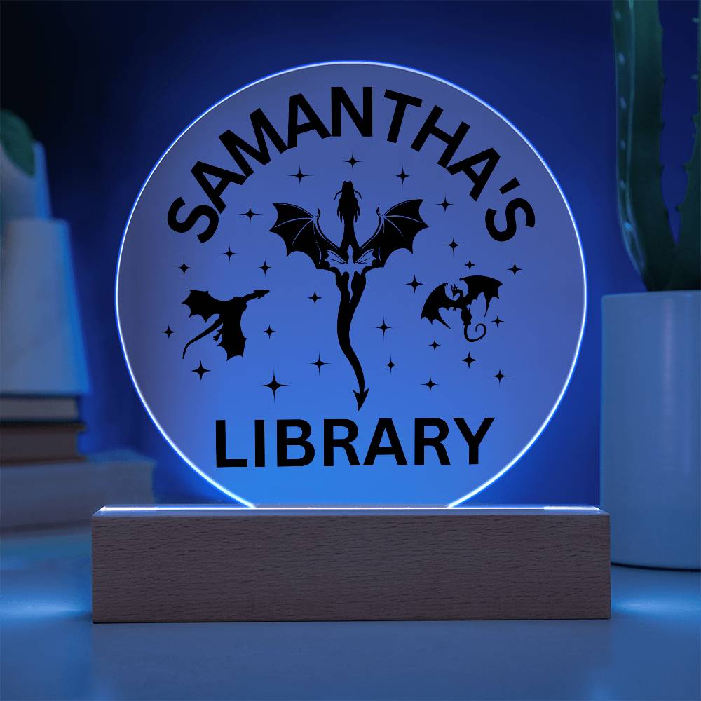 Custom LED Library Sign with Name, Personalized Book Nook Decor for Bookshelf, Ideal Book Lover Gift